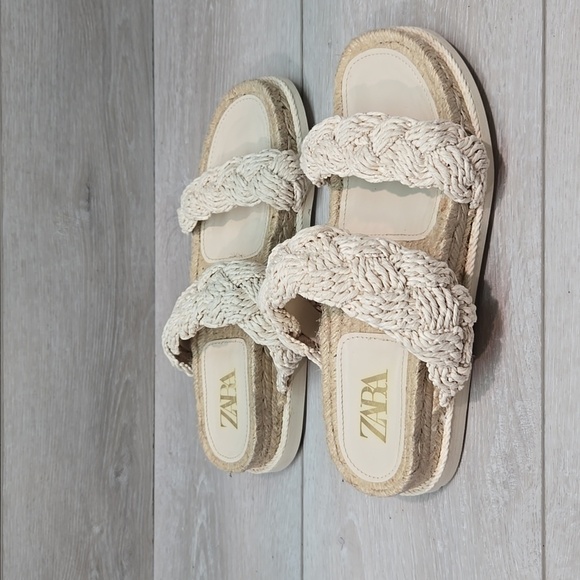 Zara Women Cream Sandals Design Boho Hobo Espadrille Shoes Sz 39/9 - Picture 2 of 11